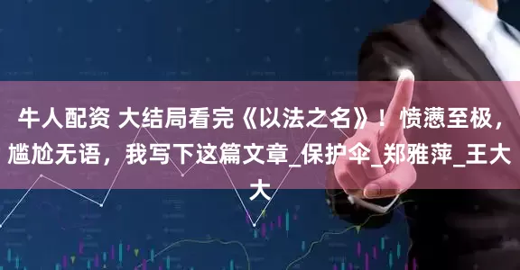 牛人配资 大结局看完《以法之名》！愤懑至极，尴尬无语，我写下这篇文章_保护伞_郑雅萍_王大