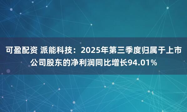 可盈配资 派能科技：2025年第三季度归属于上市公司股东的净利润同比增长94.01%