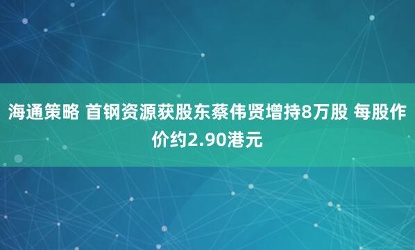 海通策略 首钢资源获股东蔡伟贤增持8万股 每股作价约2.90港元