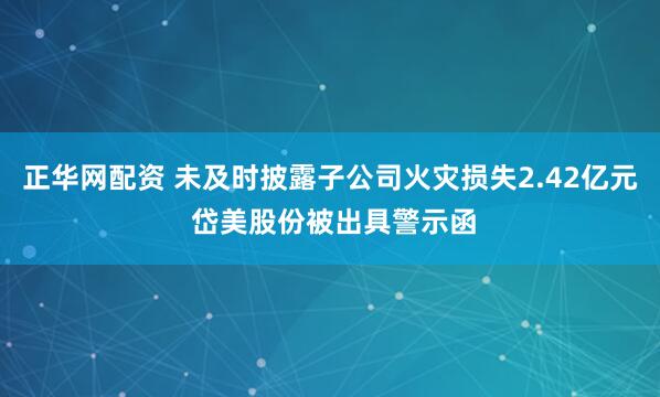 正华网配资 未及时披露子公司火灾损失2.42亿元 岱美股份被出具警示函
